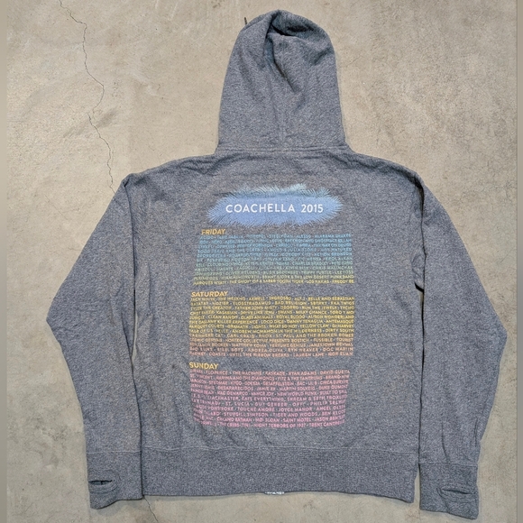 Coachella 2015 Hoodie Full Zip Adult M Gray Music Concert - Picture 5 of 9